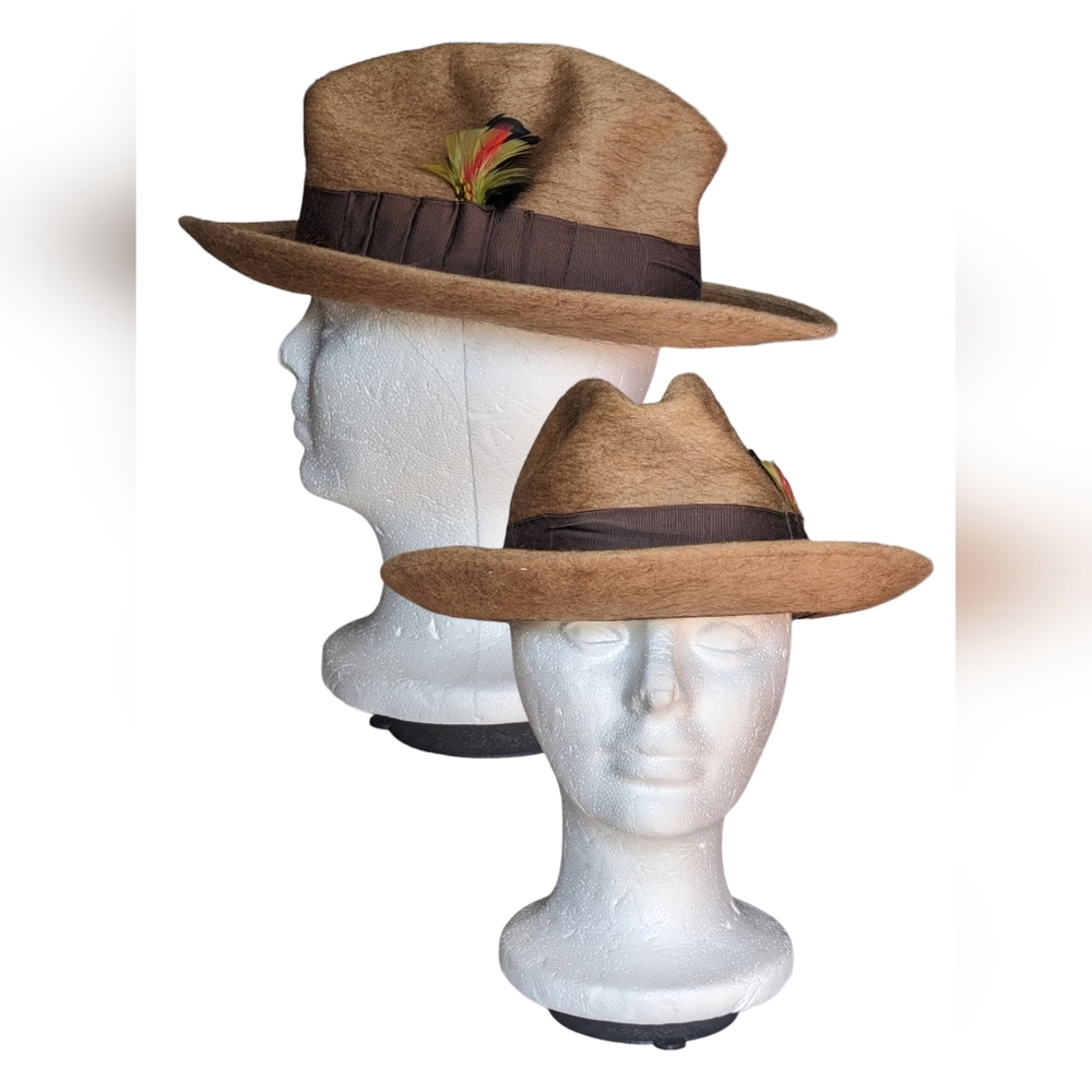 Vintage Bollman Kashmir Fedora Hat Western Size 7 Camel Brown Wool Cashmere